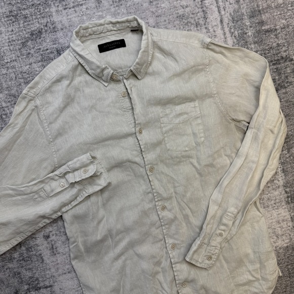 AllSaints Other - Allsaints Gilles Linen Shirt Mens Medium Beige Lightweight Quiet Luxury Coastal